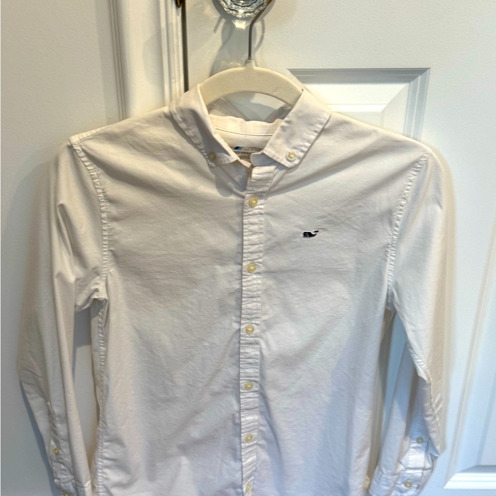 Boys Vineyard Vines Performance White Button-Down Shirt EUC size M 12-14
